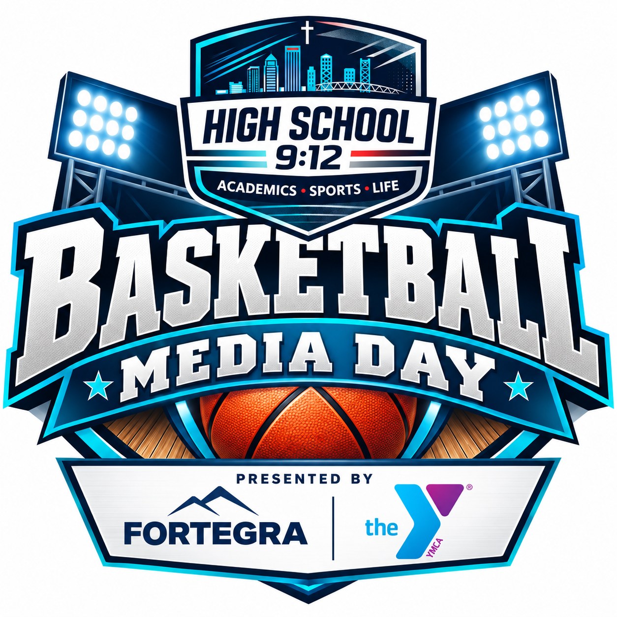High School 9:12 Basketball Media Day logo, presented by Fortegra and the Y
